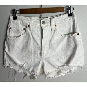 Levi's 501 White Denim Shorts W28 Button Fly Frayed Hem Stretch Women’s